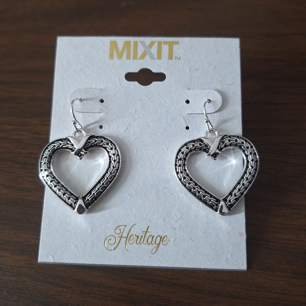 Mixit Heritage Heart Shaped Silver Earrings Hypoallergenic 14$